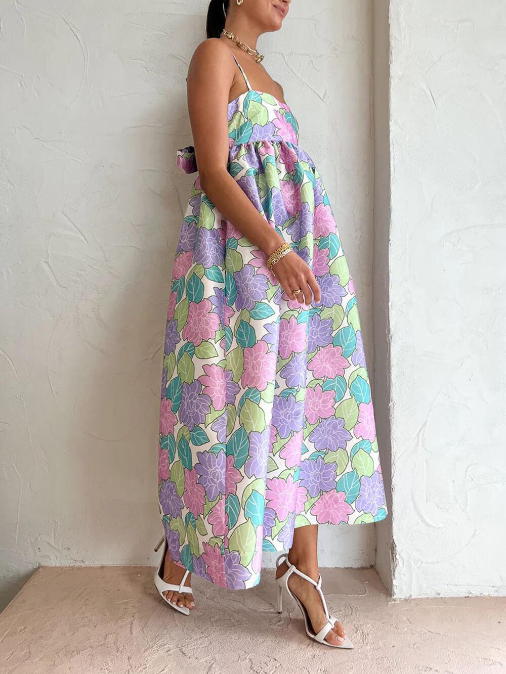 Aurohaya Beautiful Temperament Printed Strapless Backless Swing Dress