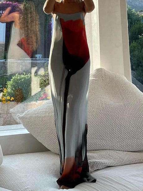 Aurohaya Vacation Abstract Tulip Print Slip H-Line Maxi Dress