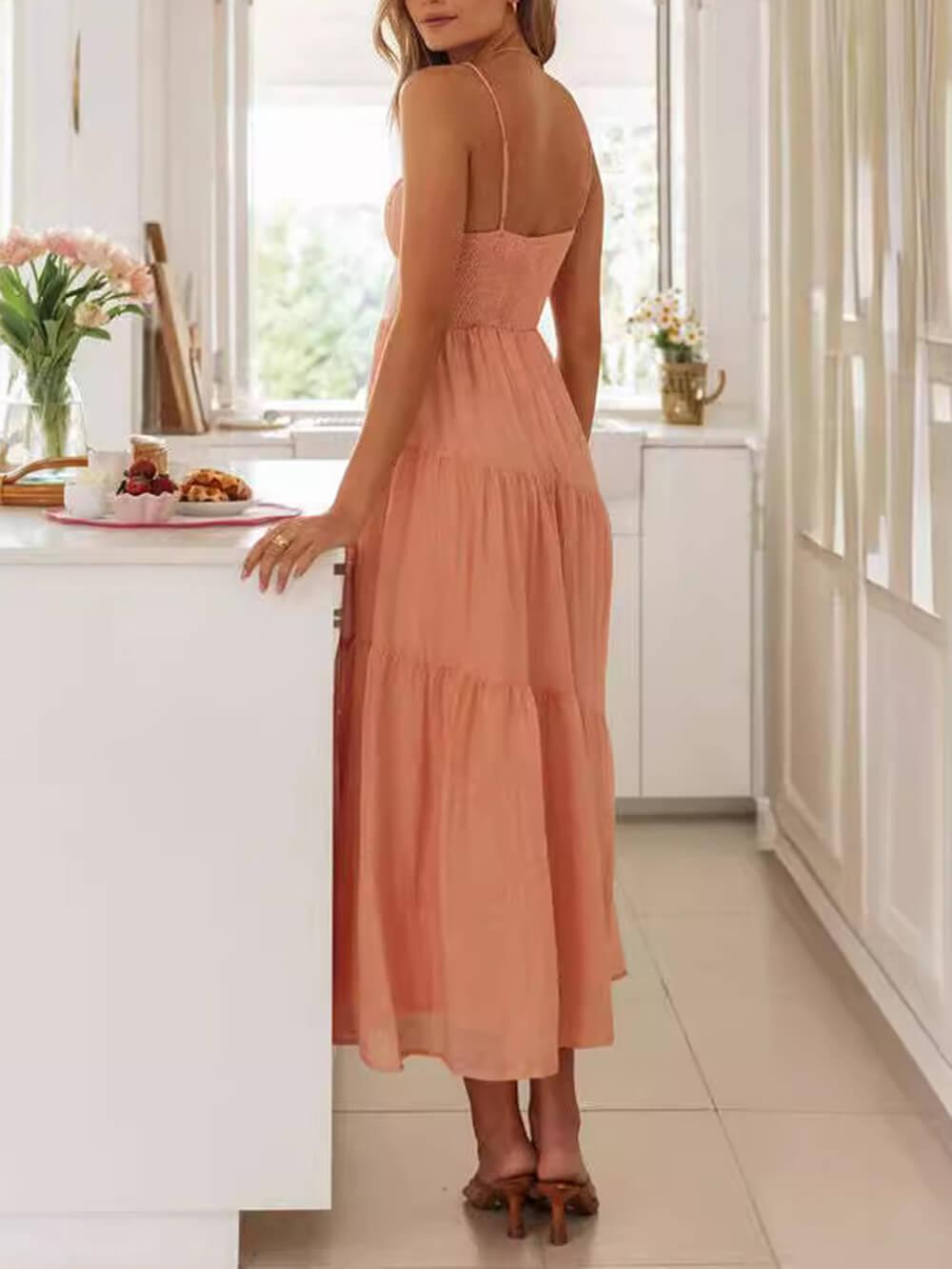 Aurohaya Backless Lace-Up Sleeveless Patchwork Slip Dress