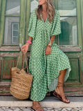 Aurohaya Bohemian Printed Maxi Dress Light Green