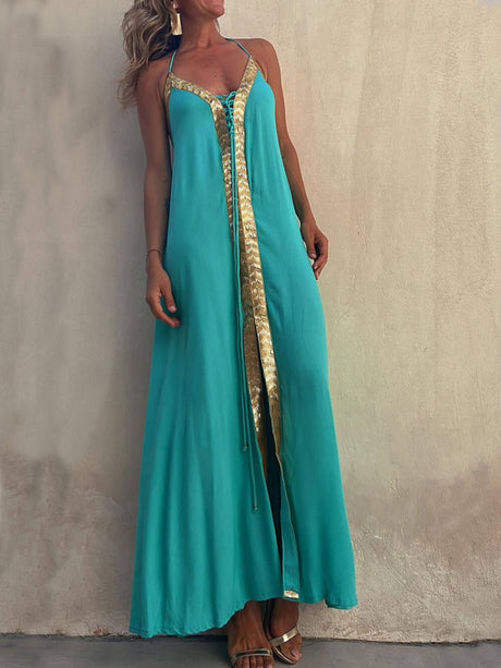 Aurohaya Halter Neck Casual Resort Maxi Dress Green
