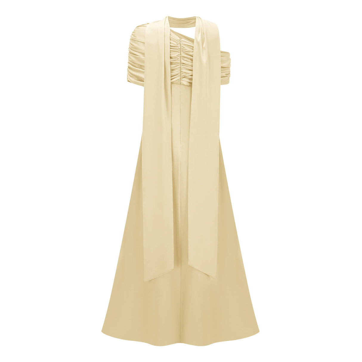 Aurohaya Benedetta Yellow One Shoulder Satin Maxi Dress