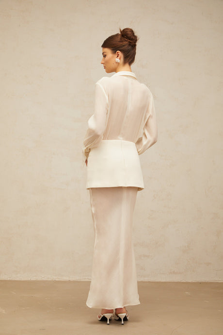 Aurohaya Gisèle white panelled semi-sheer maxi dress
