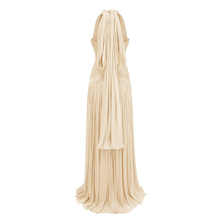 Aurohaya Verdelune Neutral Gathered Maxi Dress