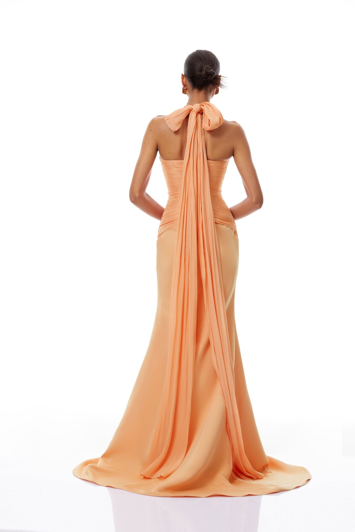 Aurohaya Emmeline Orange Train Design Gathered Maxi Dress
