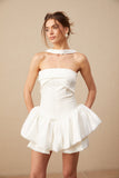 Aurélie white halterneck ruffled mini dress