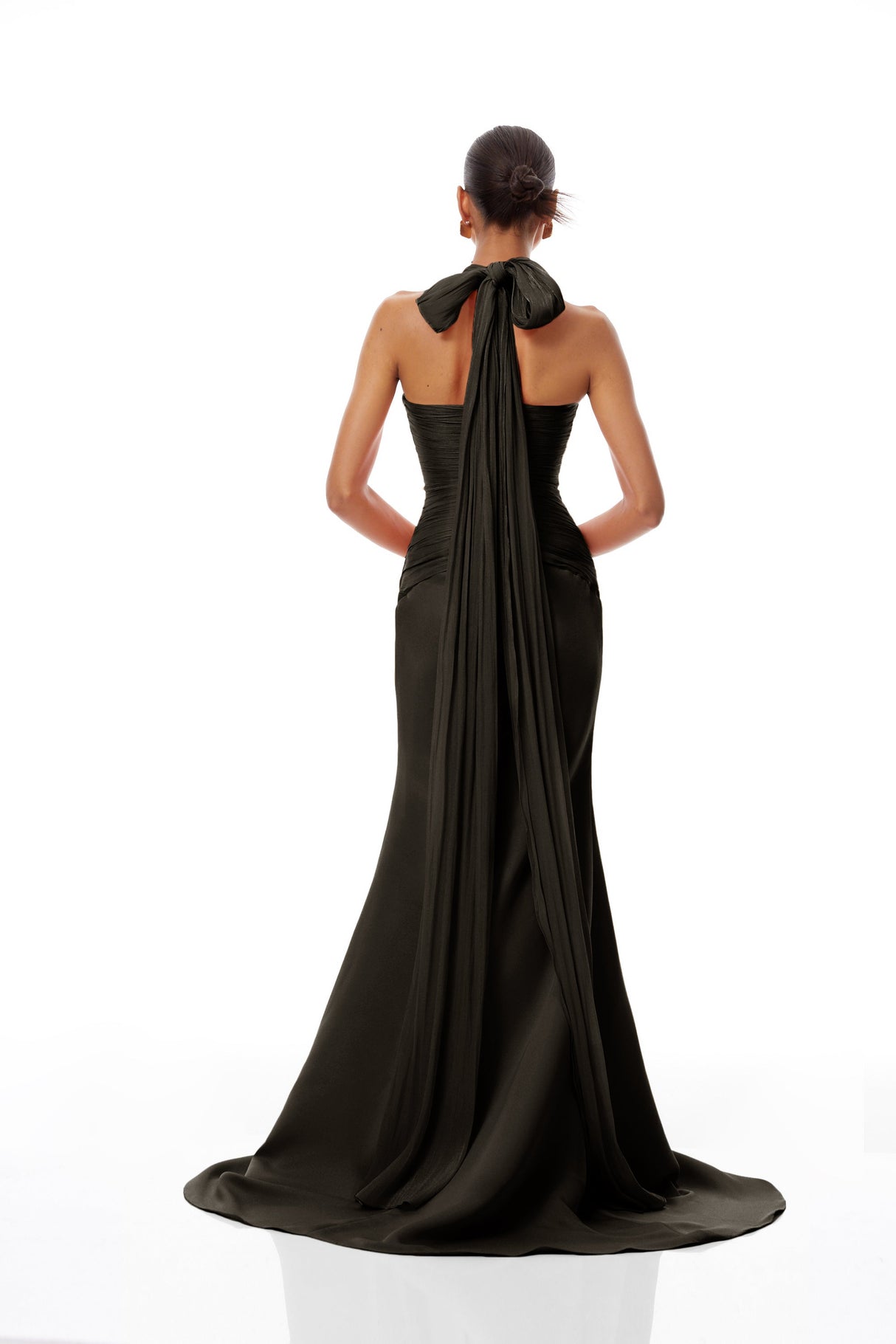 Aurohaya Emmeline Black Train Design Gathered Maxi Dress