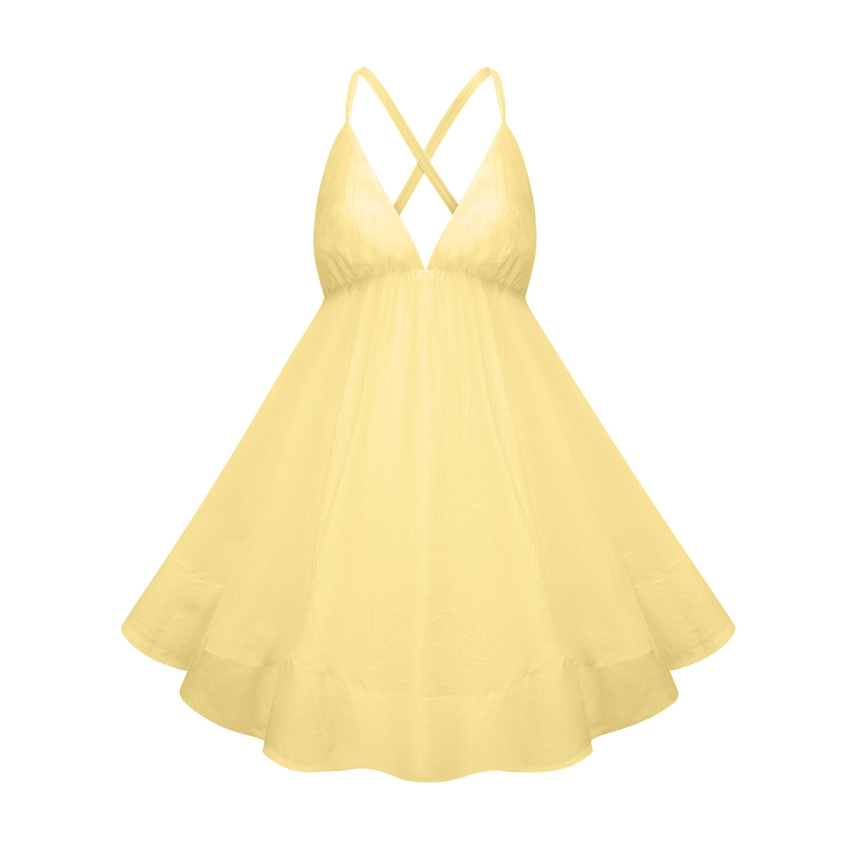 Aurohaya Quincie Yellow Shirred Flounced Mini Dress