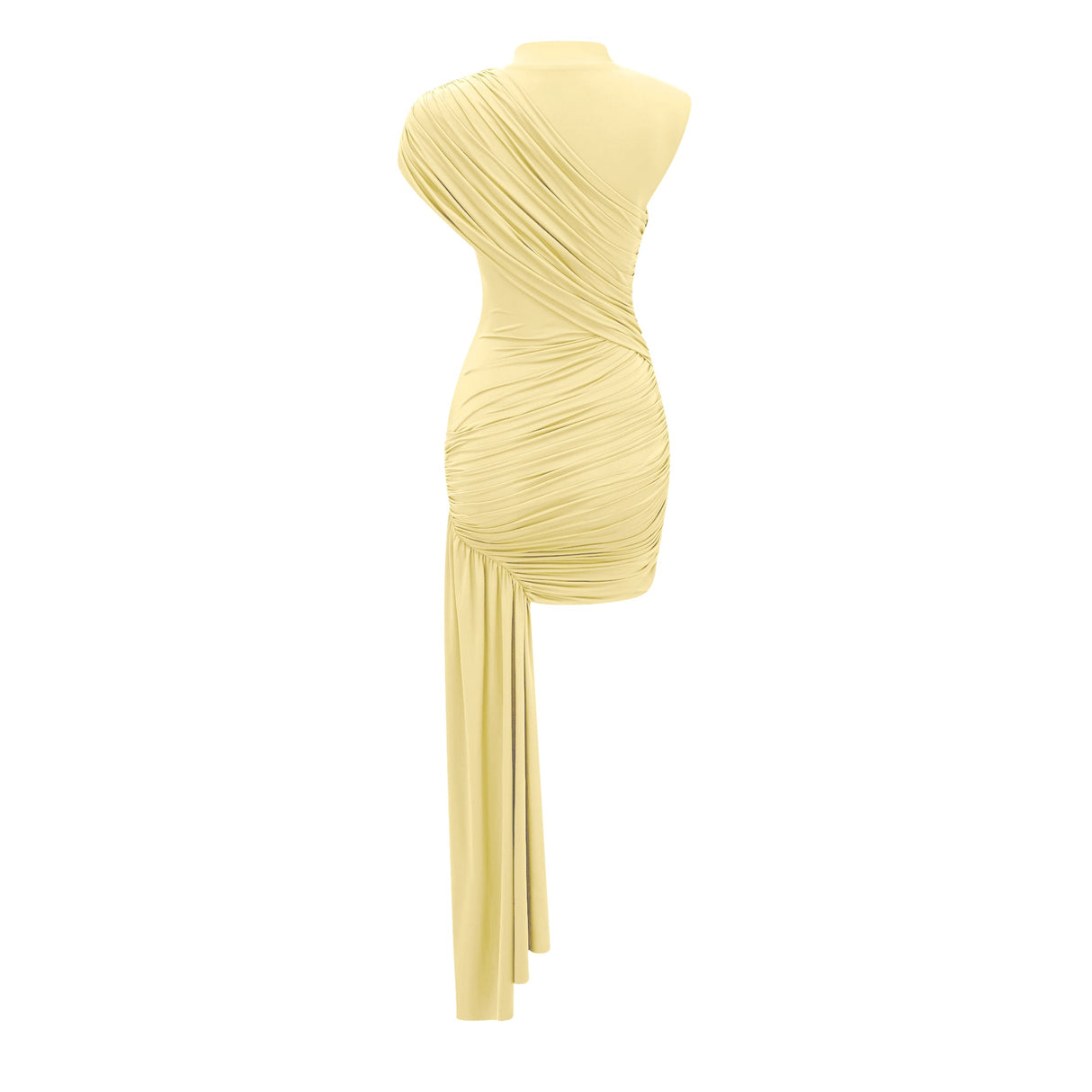Aurohaya Fée Yellow Asymmetrical Ruched Mini Dress