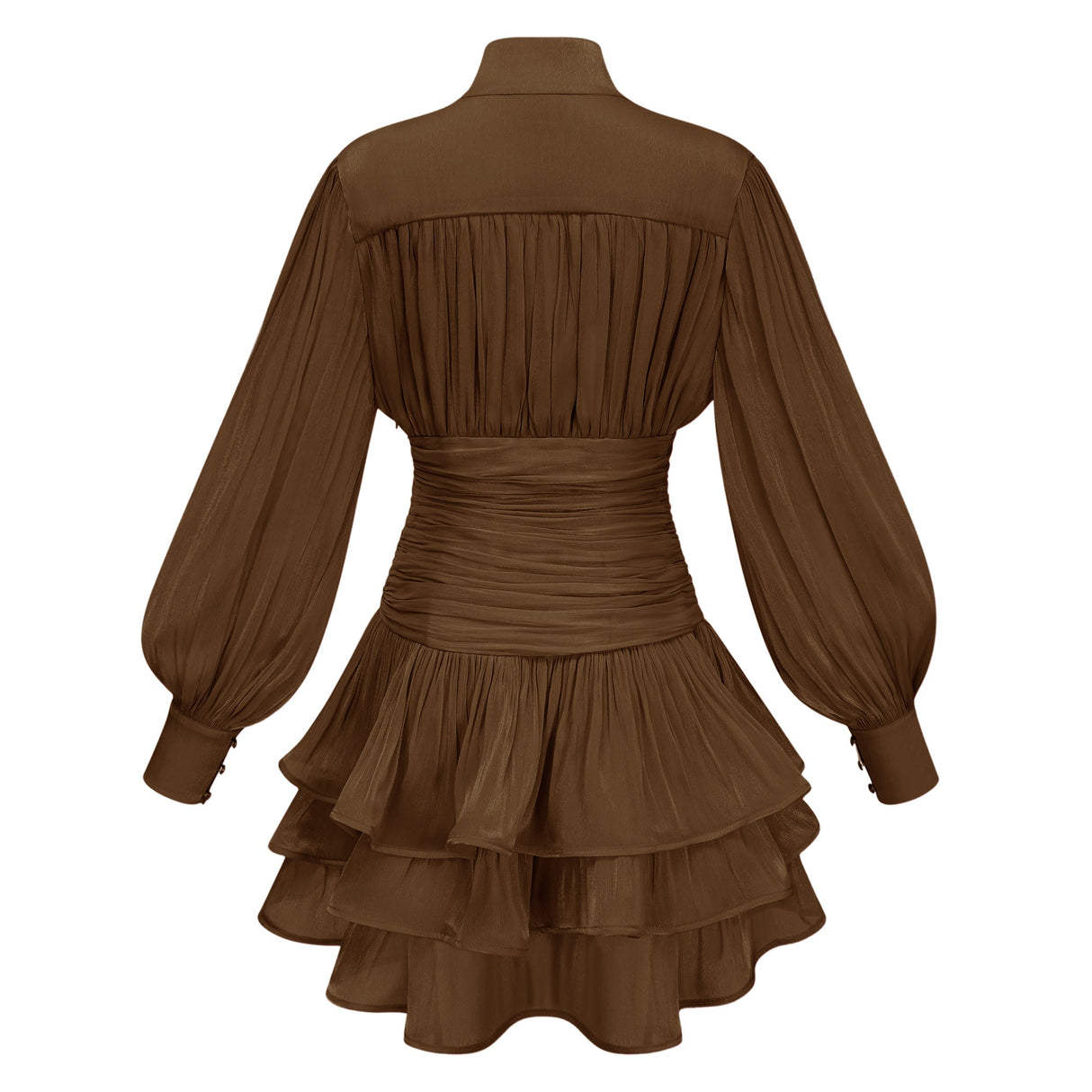 Aurohaya Emersyn Brown High-Neck Ruffled Detail Mini Dress
