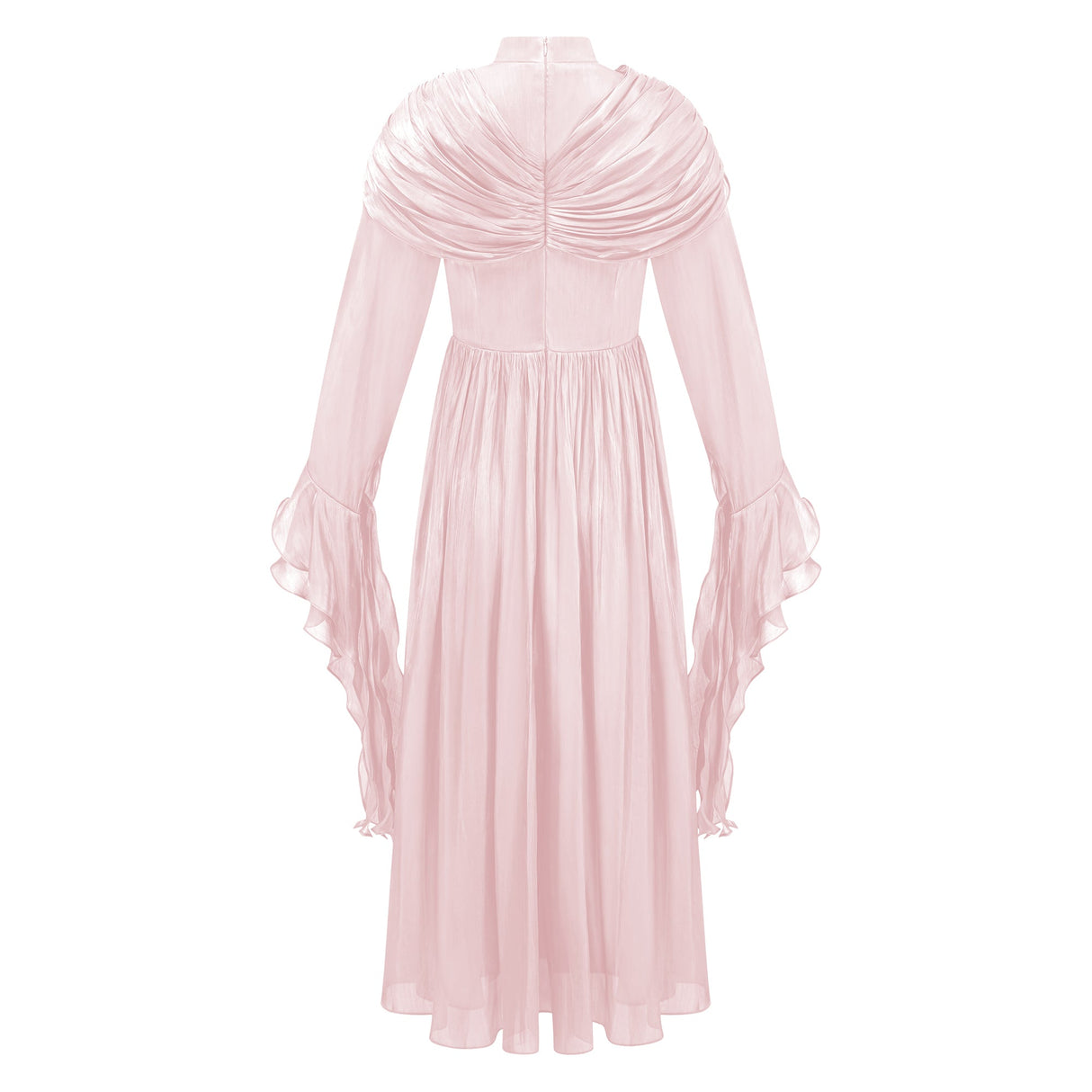 Aurohaya Danuta Pink Ruched Pleated Maxi Dress