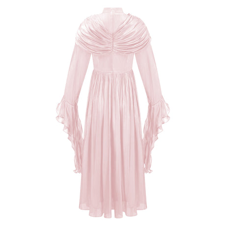 Aurohaya Danuta Pink Ruched Pleated Maxi Dress