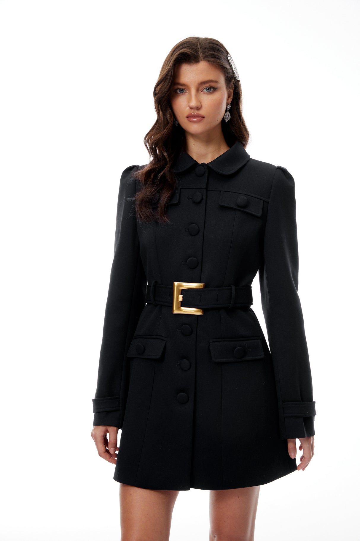 Aurohaya Sofía Black Belted Mini Blazer Dress