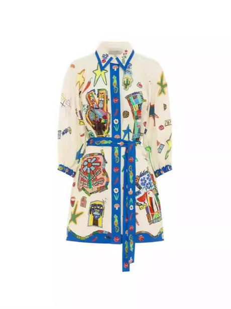 Aurohaya Temperament Peplum Printed Cardigan Dress
