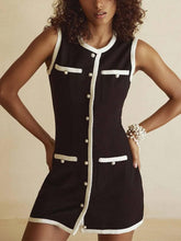 Aurohaya Exquisite Splicing Button Sleeveless Mini Dress Black