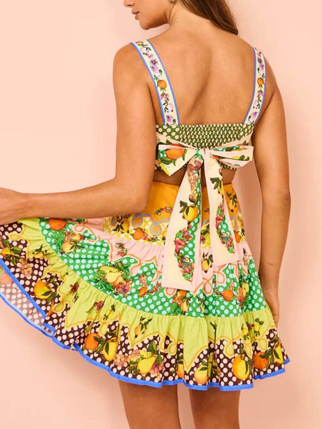 Aurohaya Summer MulticolorLemon Preated Hem Mini Dress
