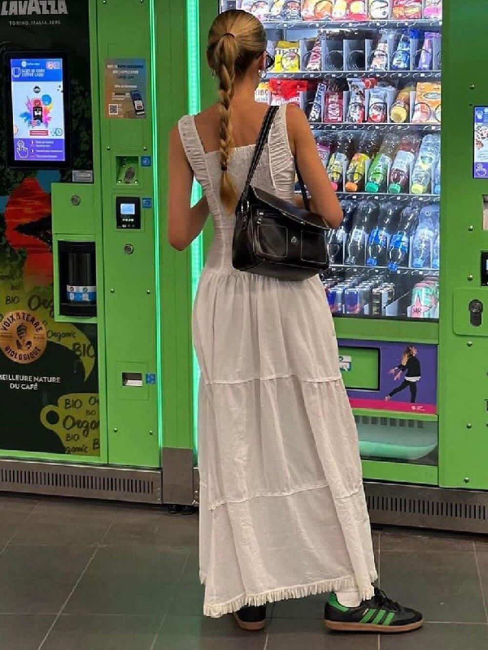 Aurohaya Square Neck Sleeveless Slim Fit Midi Dress