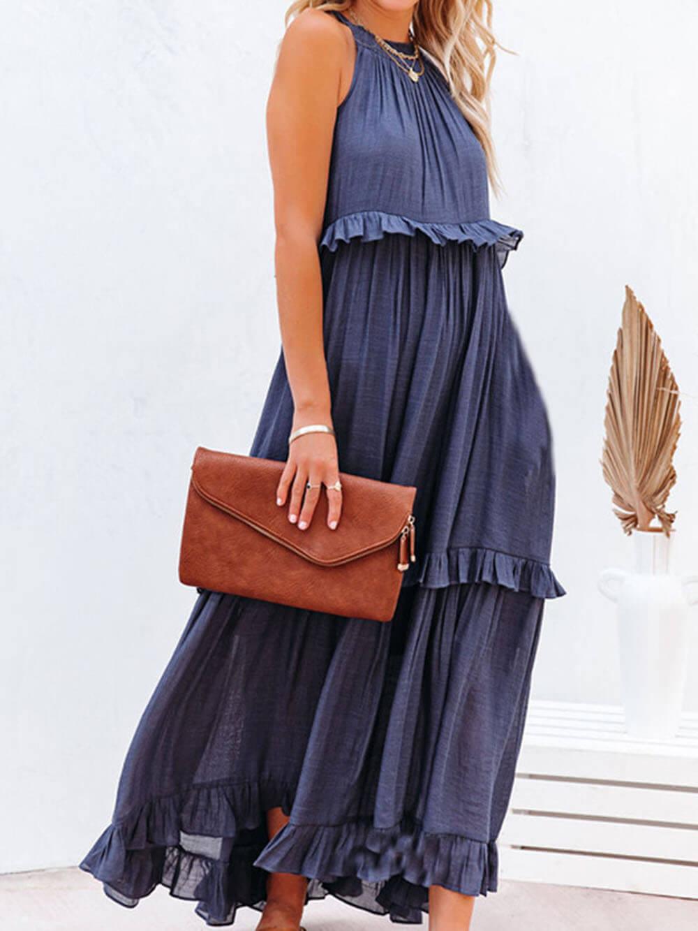 Aurohaya Irregular Cake Sleeveless Maxi Dress