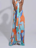 Stylish Pleated Halterneck Strappy Backless Midi Dress