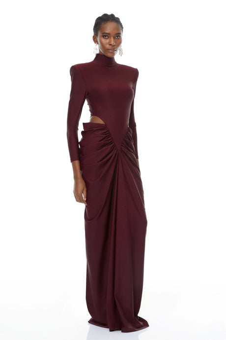 Aurohaya Arlene Red Cut Out Ruched Maxi Dress