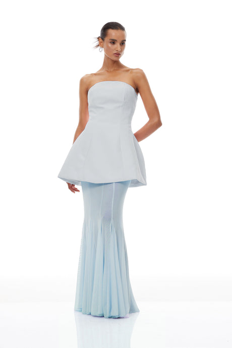 Aurohaya Mélanie Blue Corset Dress & Mesh Skirt Set