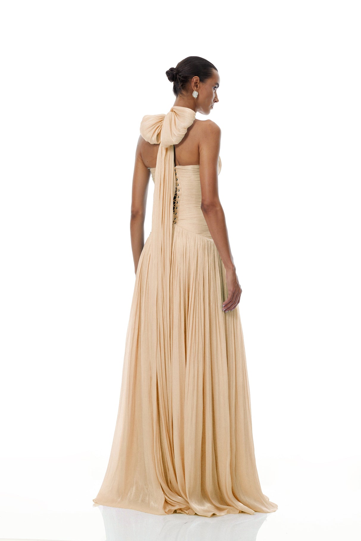 Aurohaya Térébenthine Neutral Glossy Gathered Maxi Dress
