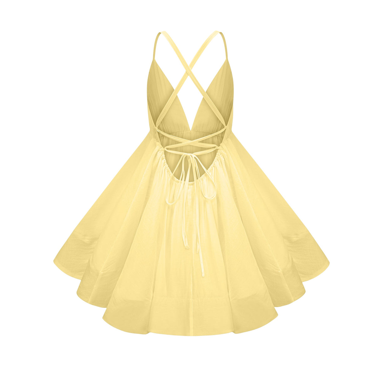 Aurohaya Quincie Yellow Shirred Flounced Mini Dress