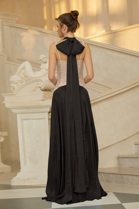 Aurohaya Gwenaëlle Black Rhinestone Panel Maxi Dress