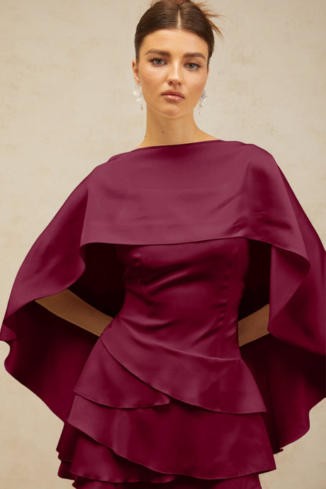 Aurohaya Lyna shawl-panel ruffled satin mini dress in Red