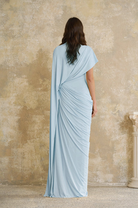 Aurohaya Fenella Blue Asymmetrical Draped Cape & Dress Matching Set