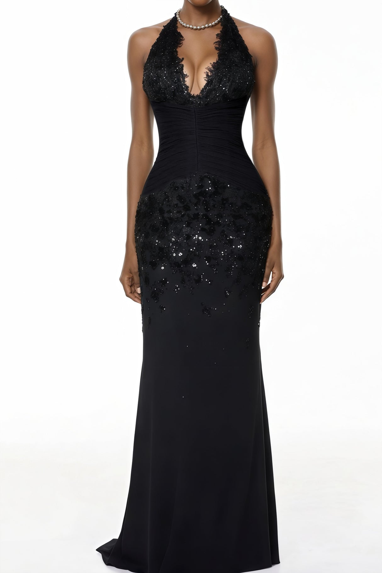 Aurohaya Siphokazi Black Halterneck Embellished Corset Maxi Gown
