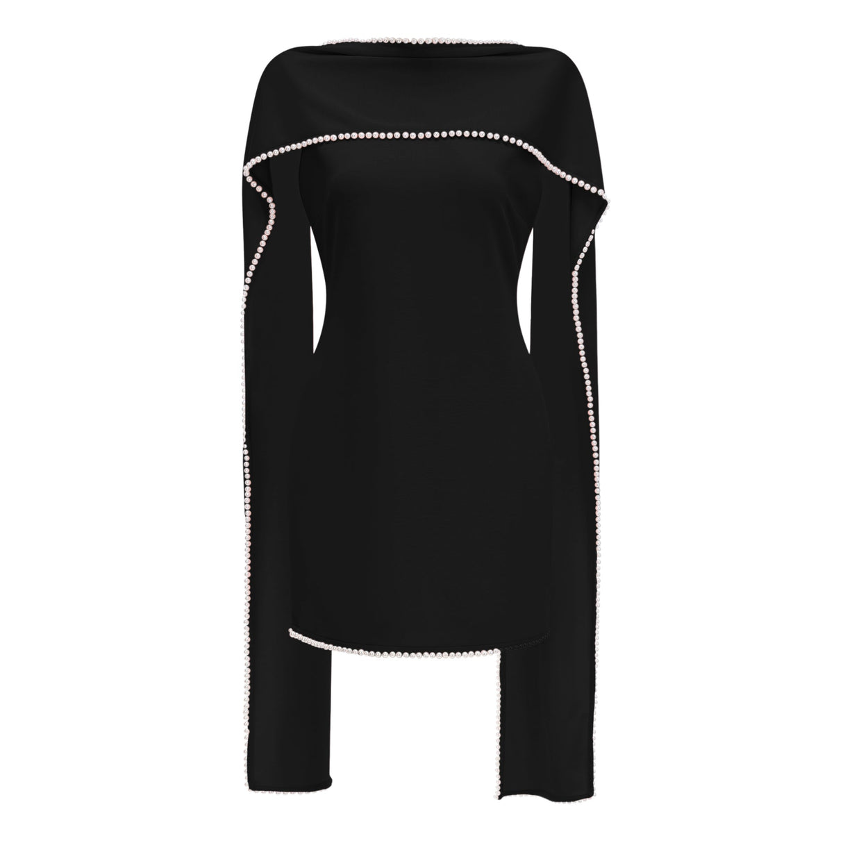 Aurohaya Piroska Black Sleeveless Pearl Trim Mini Dress