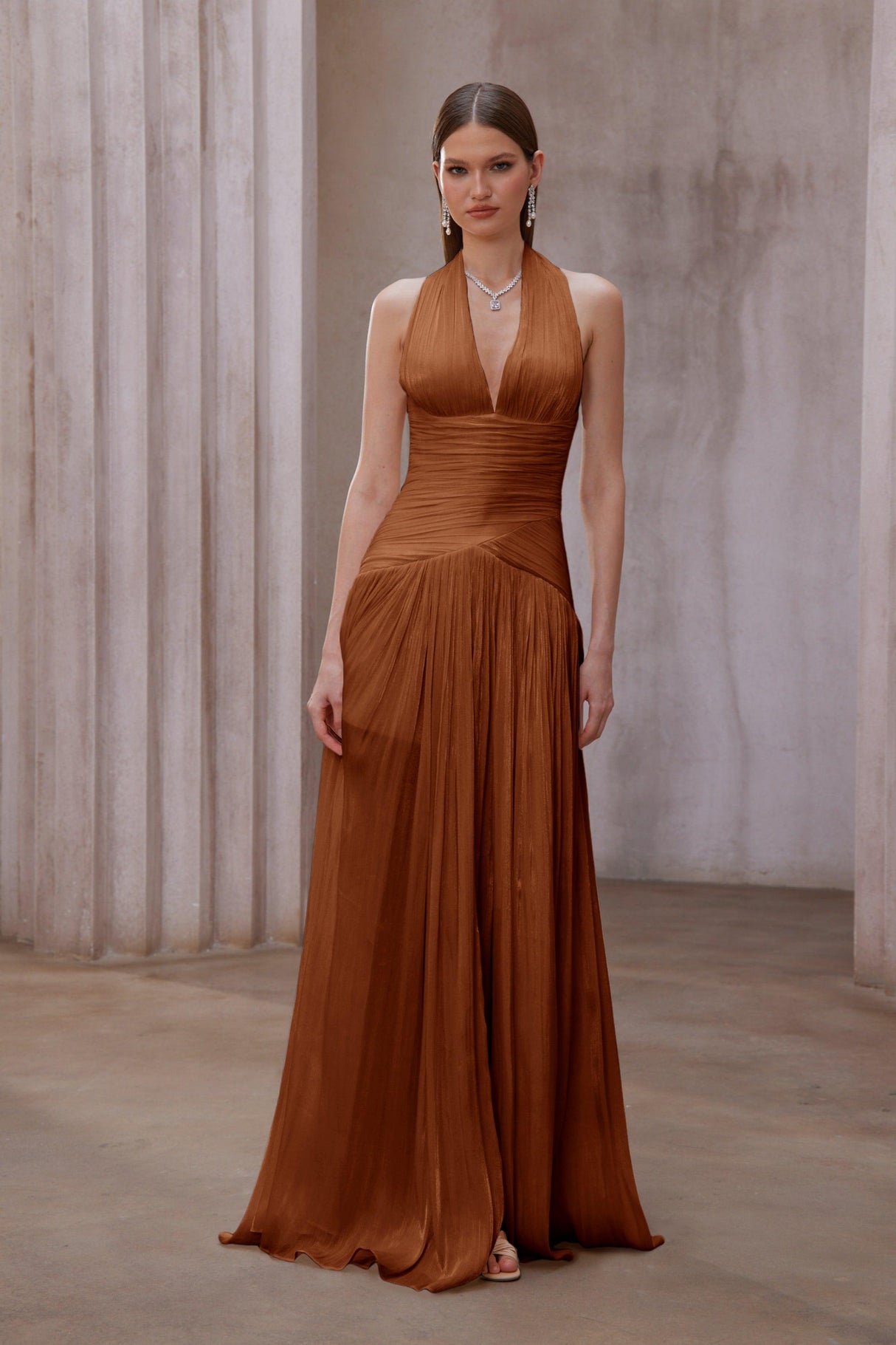 Aurohaya Verdelune Gathered Maxi Dress Brown