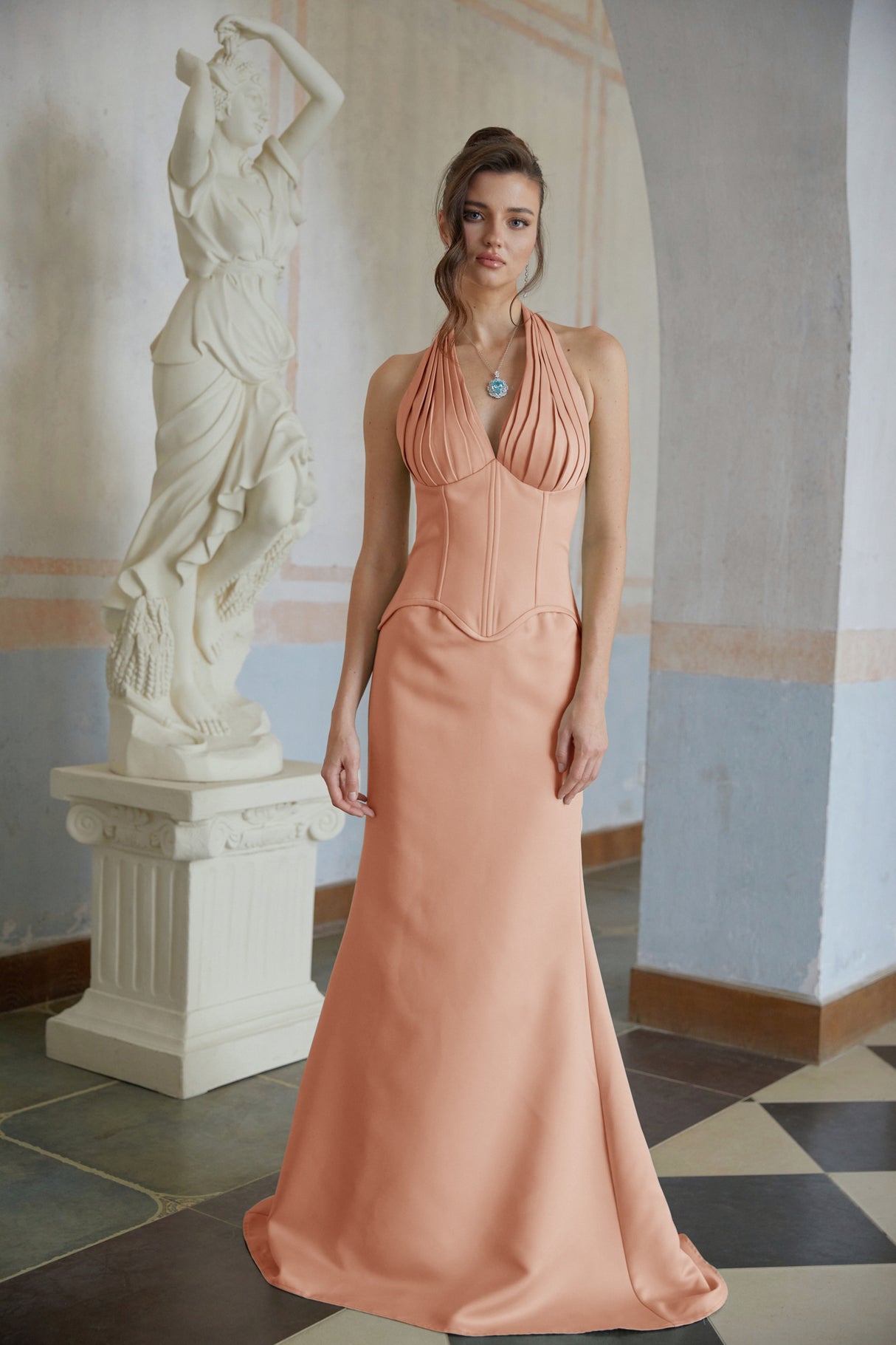 Aurohaya Aurélie Orange Halterneck Mermaid Maxi Dress