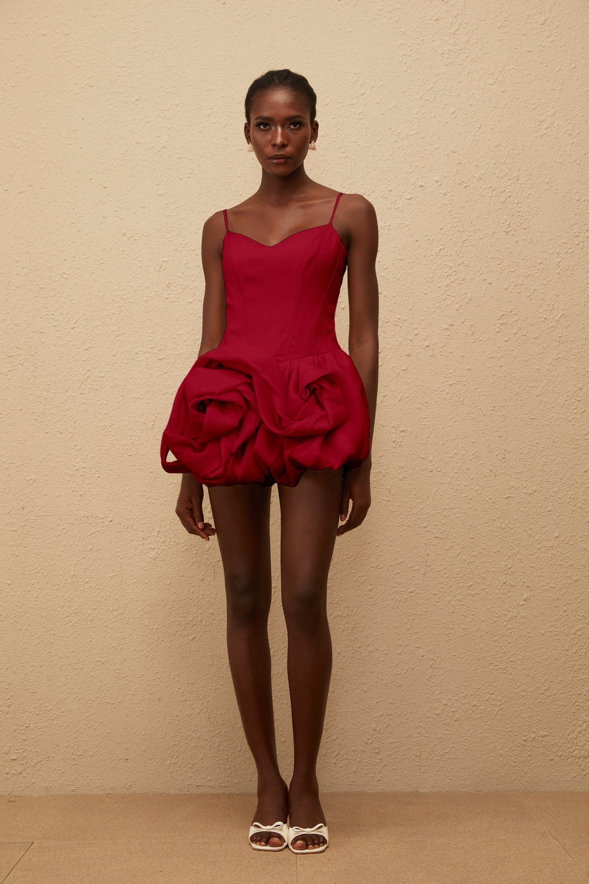 Aurohaya Melanie Red 3D Petal Bubble Mini Dress