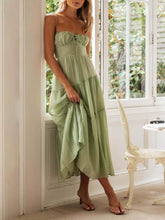 Aurohaya Backless Lace-Up Sleeveless Patchwork Slip Dress Green