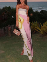 Aurohaya Summer Sexy Chest-Wrapped Printed Floor-Length Maxi Dress Pink