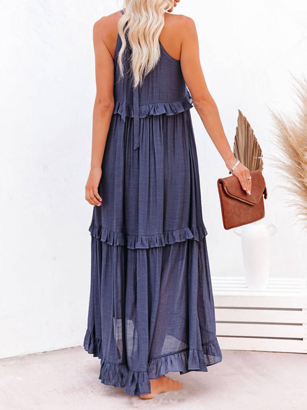 Aurohaya Irregular Cake Sleeveless Maxi Dress