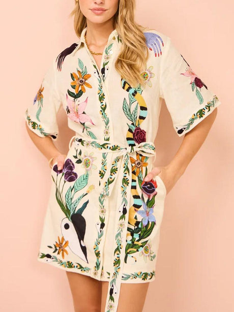 Aurohaya Modern Sophisticated Feel Satin Unique Print Mini Dress Multicolor