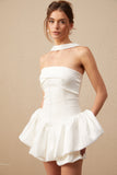 Aurélie white halterneck ruffled mini dress