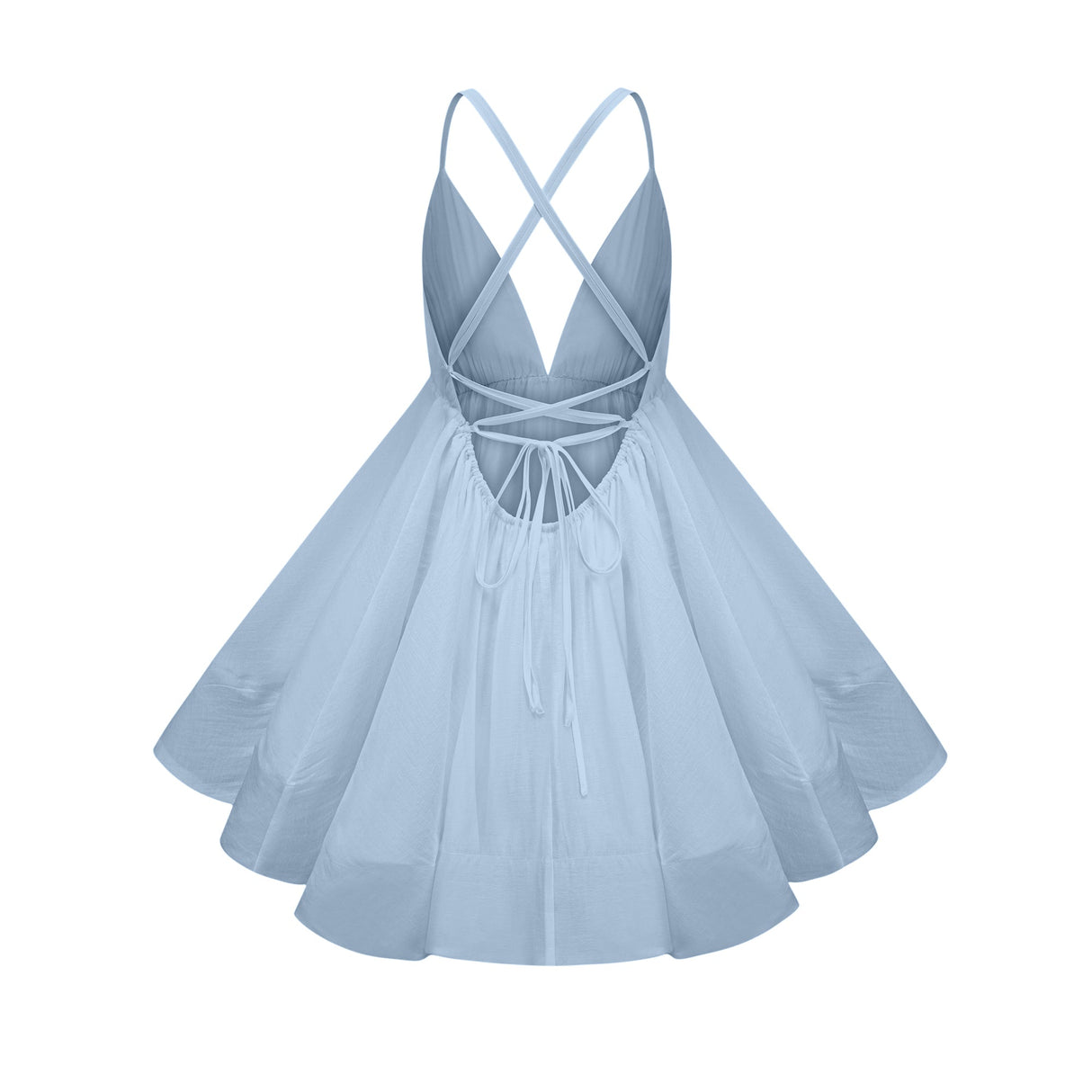 Aurohaya Quincie Blue Shirred Flounced Mini Dress