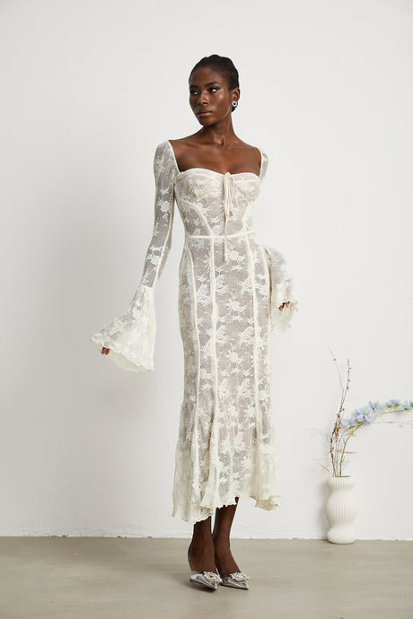 Charisme Lace Corset Bodycon Midi Dress White