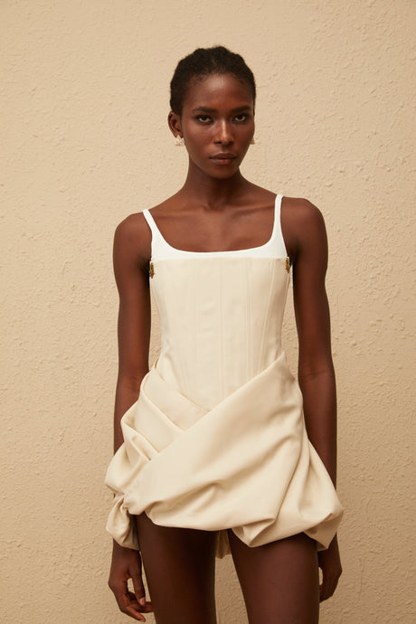 Aurohaya Inaya Neutral Panel Corset Mini Dress