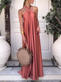 Aurohaya Summer Temperament Satin Halter Swing Gown Dresses