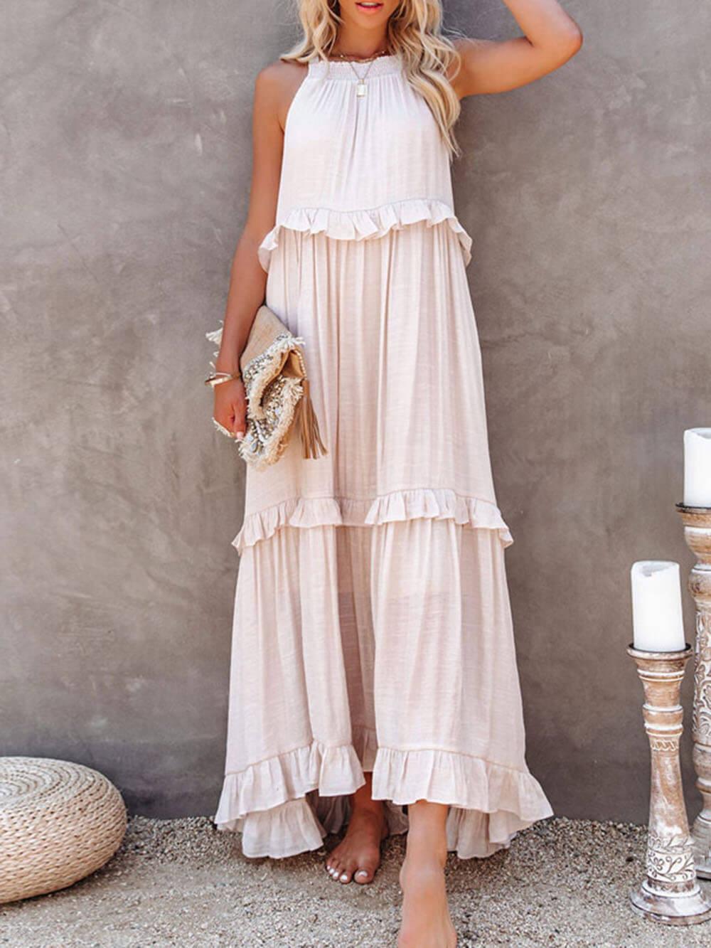 Aurohaya Irregular Cake Sleeveless Maxi Dress
