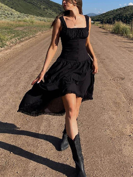 Aurohaya Square Neck Sleeveless Slim Fit Midi Dress