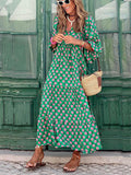 Aurohaya Bohemian Printed Maxi Dress Dark Green