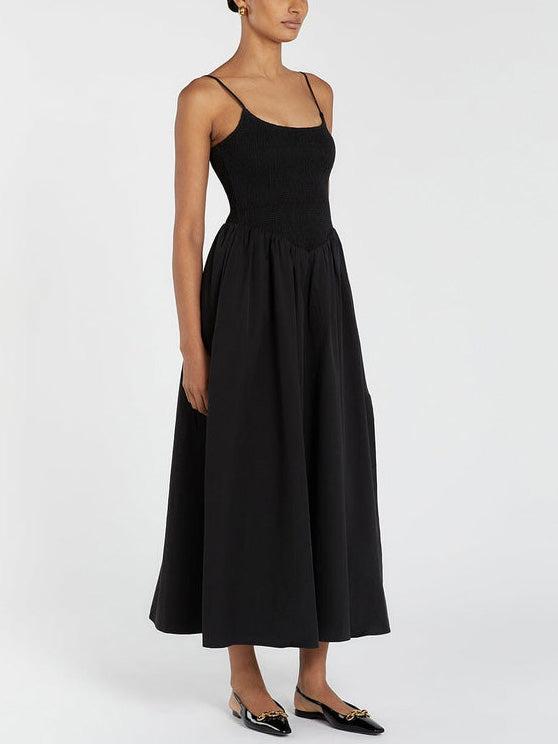 Aurohaya Fashionable Spaghetti Strap Solid Color Slit Midi Dress