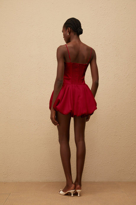 Aurohaya Melanie Red 3D Petal Bubble Mini Dress