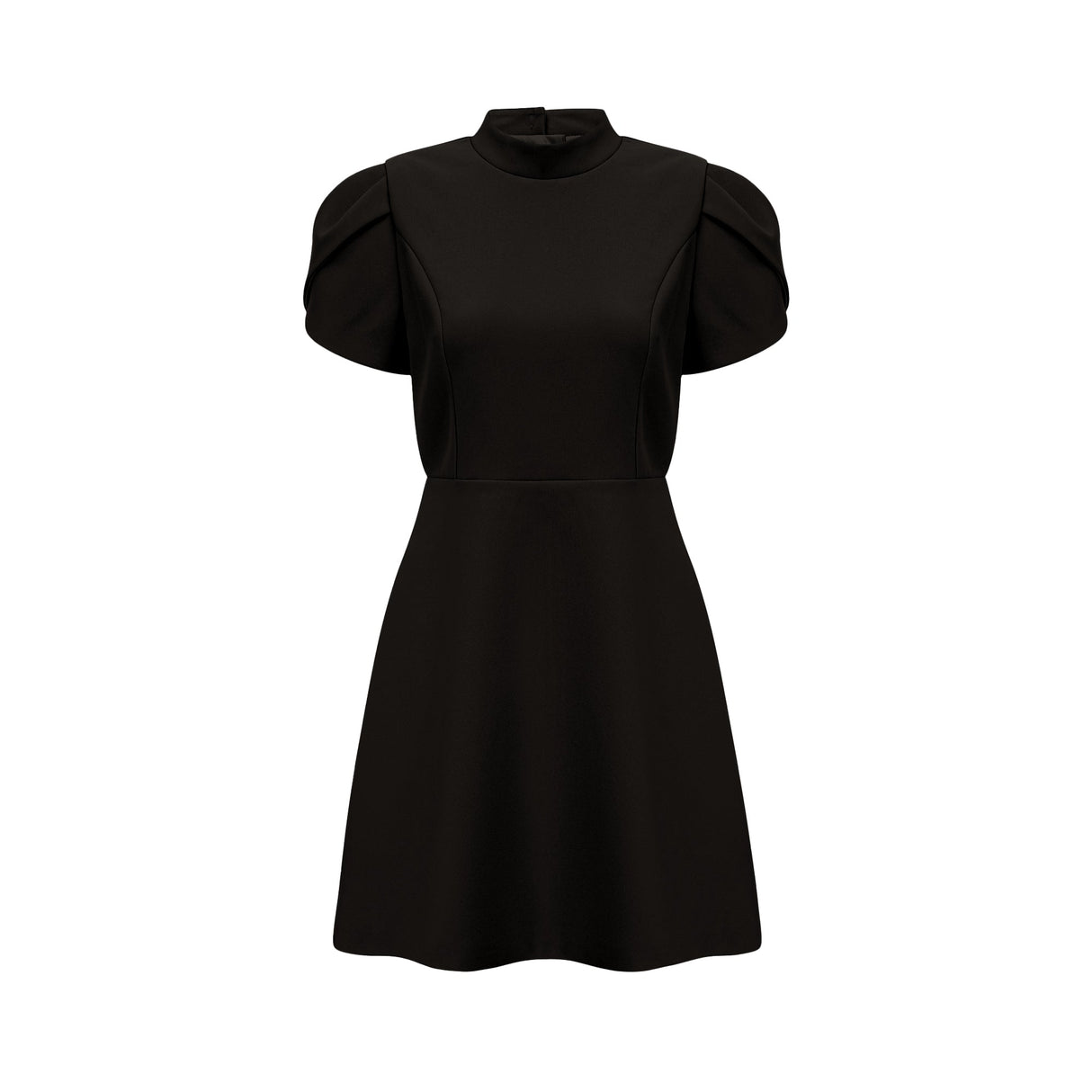 Aurohaya Anna Black Petal-Sleeve Cut-Out Bow Mini Dress